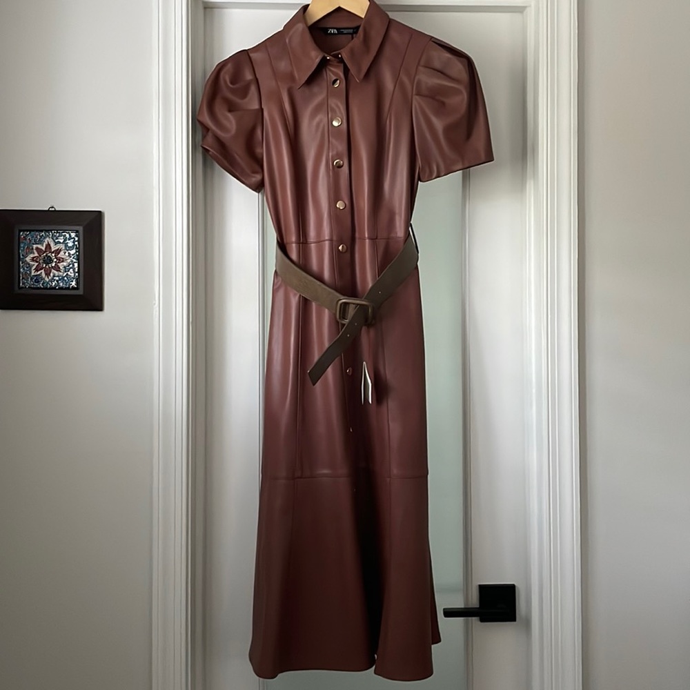 NWT leather style Zara midi dress